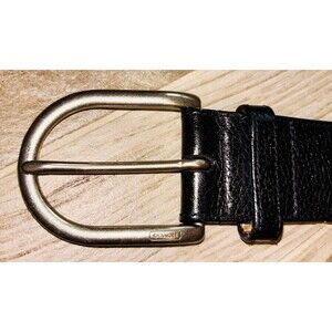 COACH 32” 80cm Vintage Black Pebbled Leather Belt Silver Pewter Buckle